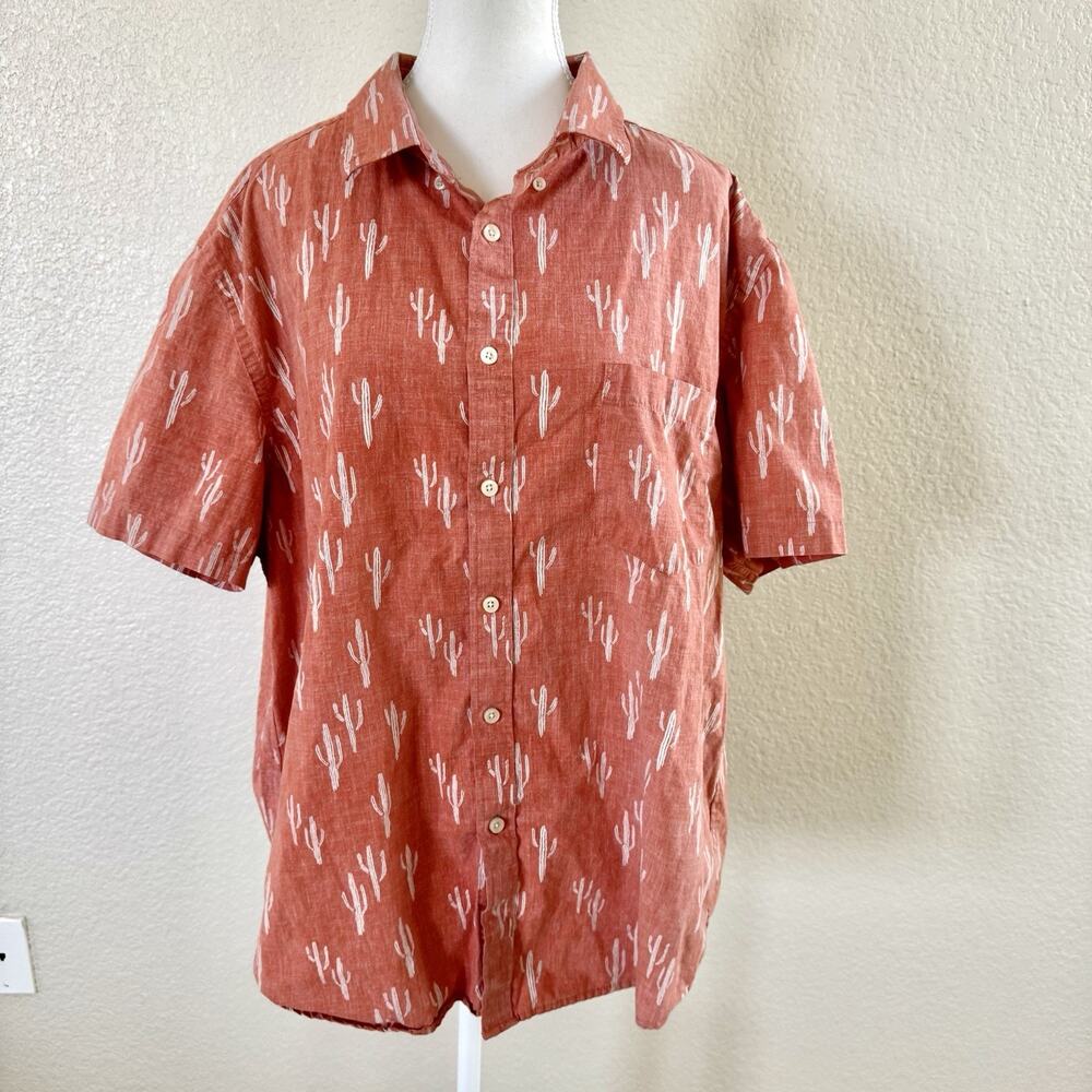 Goodfellow Shirt Men XXL Cactus Terracotta Button Northrop Western Short Sleeve - Picture 2 of 13